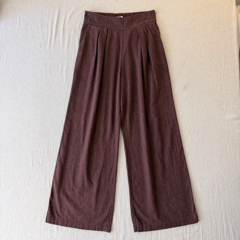 Abercrombie & Fitch Linen Blend Pleated Wide Leg Pants Womens Small Brown